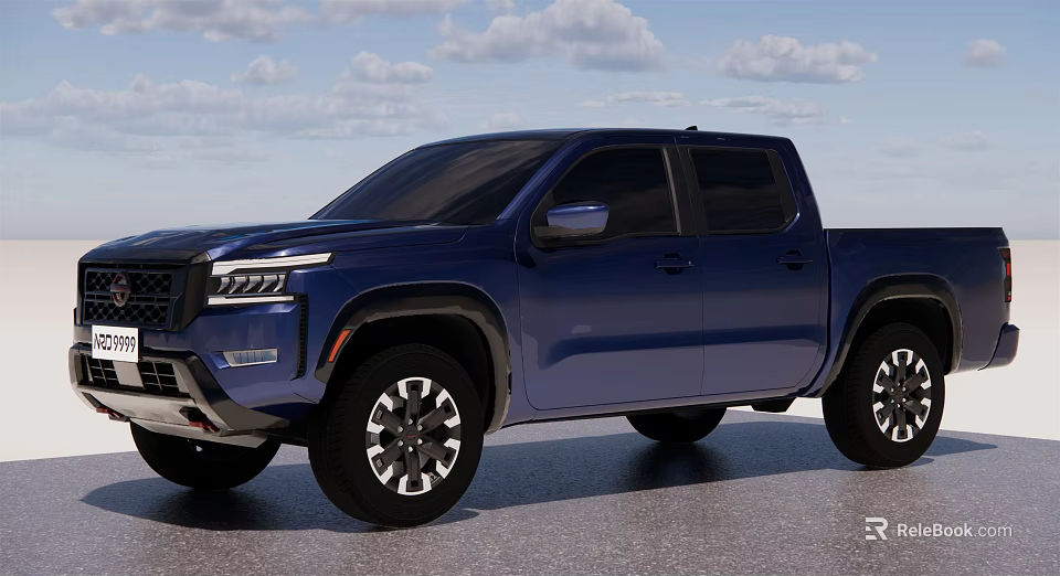 Blue Modern Pickup Truck Exterior With Black Wheels And Stylish Front Design 3d model 