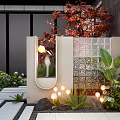 Modern Landscape Wall Design With Glass Water Feature Lush Plants And Accent Lighting