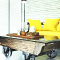 Modern Home Utility Wooden Cart With Glass Top And Rolling Wheels