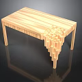 Light Colored Wooden Table With Unique Block Like Corner Design And Reflective Surface