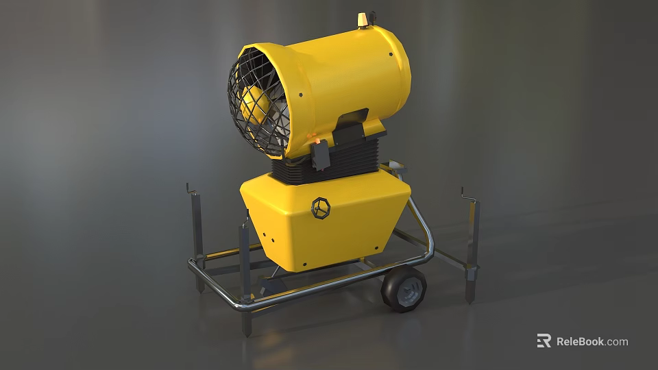 Yellow Utility Cart With Metal Frame Movable Wheels And Ventilation Fan Unit 3d model 