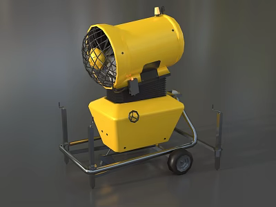 Yellow Utility Cart With Metal Frame Movable Wheels And Ventilation Fan Unit 3d model