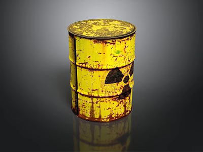 Rusty Yellow Radioactive Barrel With Radiation Warning Symbol On Dark Surface 3d model