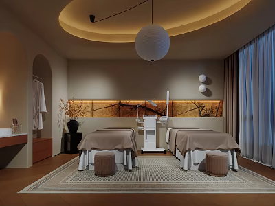 Serene SPA Sauna Interior With Treatment Beds And Warm Lighting 3d model