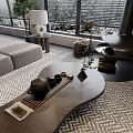Modern Dining and Living Room Interior Design With Black Fireplace TV and Wooden Coffee Table