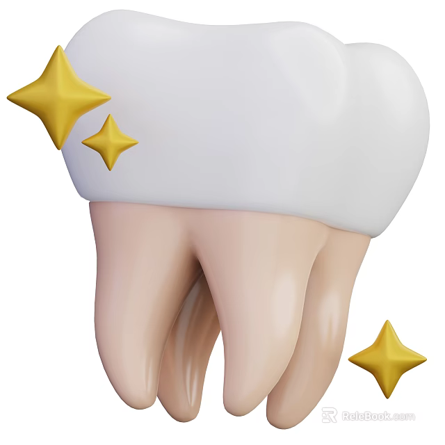 Dental Crown On Healthy Tooth With Shining Yellow Stars 3D Illustration 3d model 