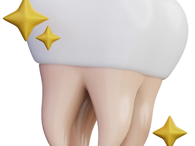 Dental Crown On Healthy Tooth With Shining Yellow Stars 3D Illustration 3d model