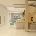 Modern SPA Sauna Interior Design With Arch Mirror Vanity Counter And Mountain Decor