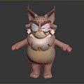 Cute Cartoon Cat Character With Large Ears Chubby Belly And Plush Texture