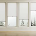 White Roman Blinds on Multiple Windows Bright Interior with Wooden Floor and Natural View