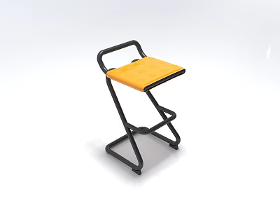 Modern Single Chair with Orange Cushion and Black Metal Frame Design 3d model