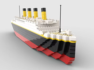 Building Blocks Cruise Ship Model with White Black Red Hull and Yellow Funnels Detailed Design 3d model
