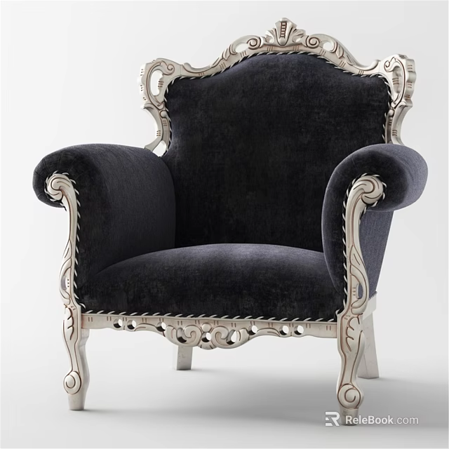 Elegant Classic Accent Chair With Silver Ornate Frame And Dark Upholstery Fabric 3d model 