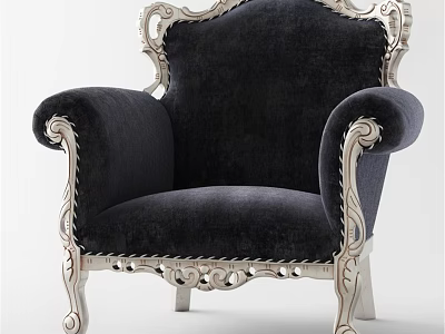 Elegant Classic Accent Chair With Silver Ornate Frame And Dark Upholstery Fabric 3d model