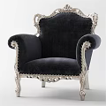 Elegant Classic Accent Chair With Silver Ornate Frame And Dark Upholstery Fabric