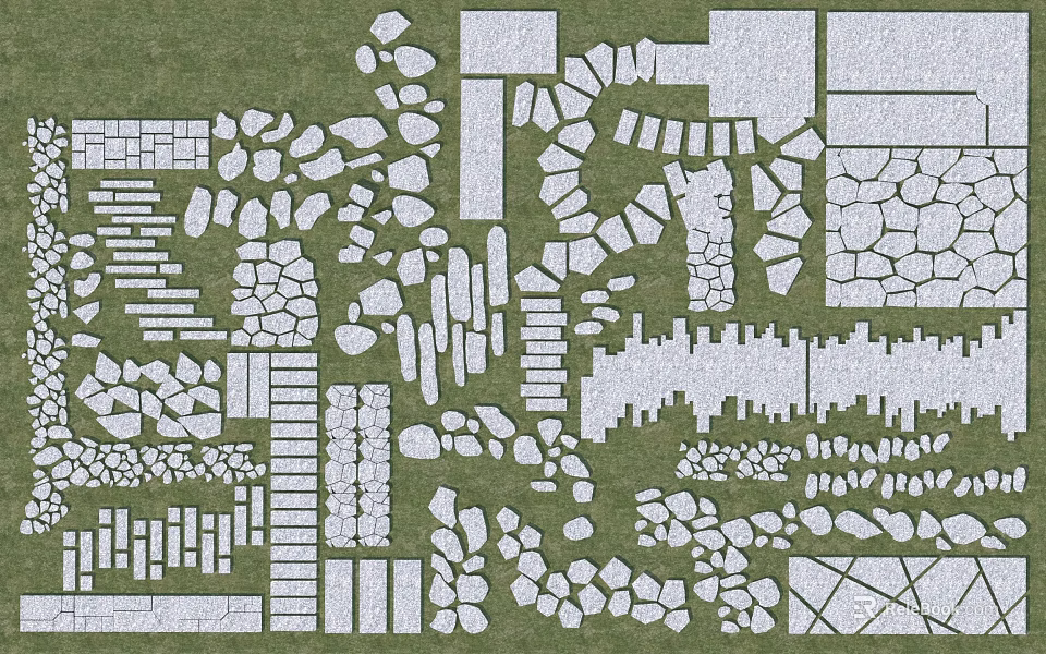Various Garden Path Paving Designs With Stone Slabs And Pebble Patterns 3d model 