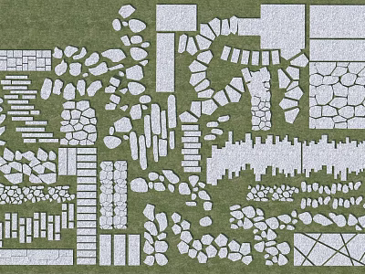 Various Garden Path Paving Designs With Stone Slabs And Pebble Patterns 3d model