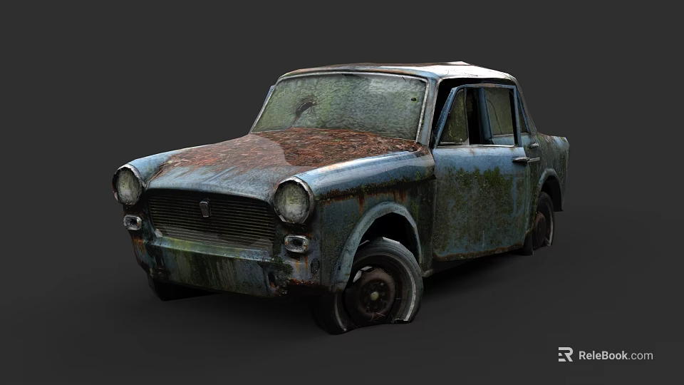 Vintage Rusted Car With Old Worn Exterior And Rusty Body 3d model 