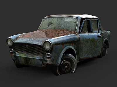 Vintage Rusted Car With Old Worn Exterior And Rusty Body 3d model