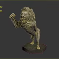 Bronze Lion Statue With Detailed Mane And Cracked Base In Standing Pose
