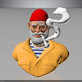 Old Man Wearing Yellow Coat Red Hat White Beard And Snake Shaped Smoke From Pipe