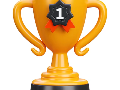 Decorative Ornament Set Featuring Yellow Trophy With Black Number 1 Badge And Red Ribbon 3d model