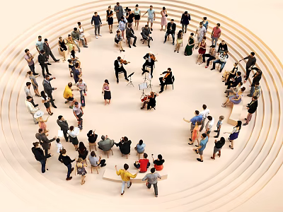 Group of People Gathered in Circular Formation Standing Sitting and Interacting Together 3d model