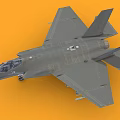 Gray Fighter Jet Aircraft With Cockpit Wings Landing Gear And Orange Background