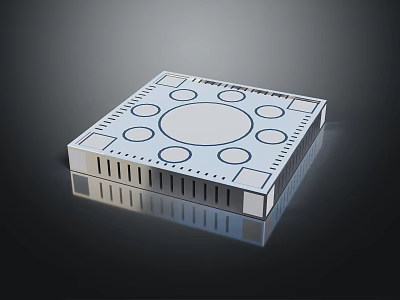 Modern Structural Square Panel Featuring Central Circular Hole And Surrounding Small Holes 3d model