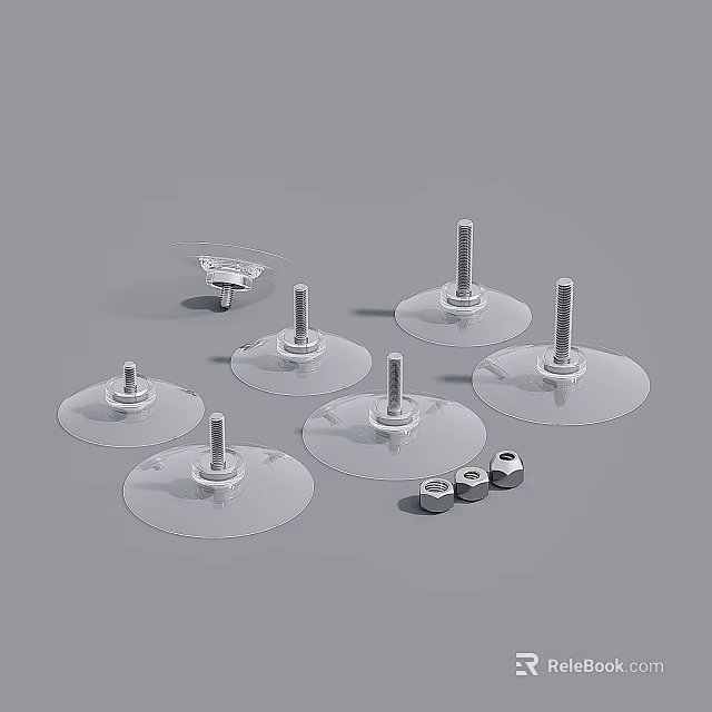 Transparent Suction Cup Bases With Metal Screws And Nuts For Mounting 3d model 