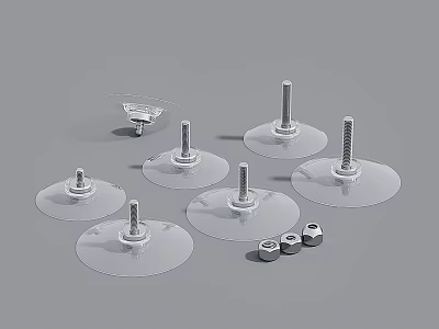 Transparent Suction Cup Bases With Metal Screws And Nuts For Mounting 3d model