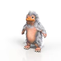 Fluffy 3D Creature With Orange Beak And Short Legs On White Background