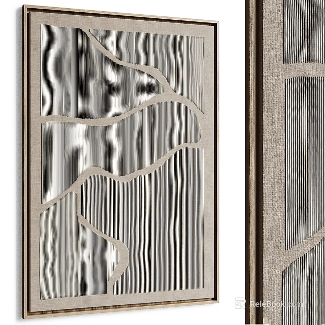 Light Gray Decorative Panels With Wood Grain Wave Patterns Vertical Stripes And Dark Brown Frame 3d model 