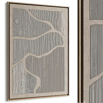 Light Gray Decorative Panels With Wood Grain Wave Patterns Vertical Stripes And Dark Brown Frame 3d model