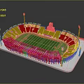 Modern Stadium Building With Green Turf Colorful Seats Transparent Roof And Light Poles