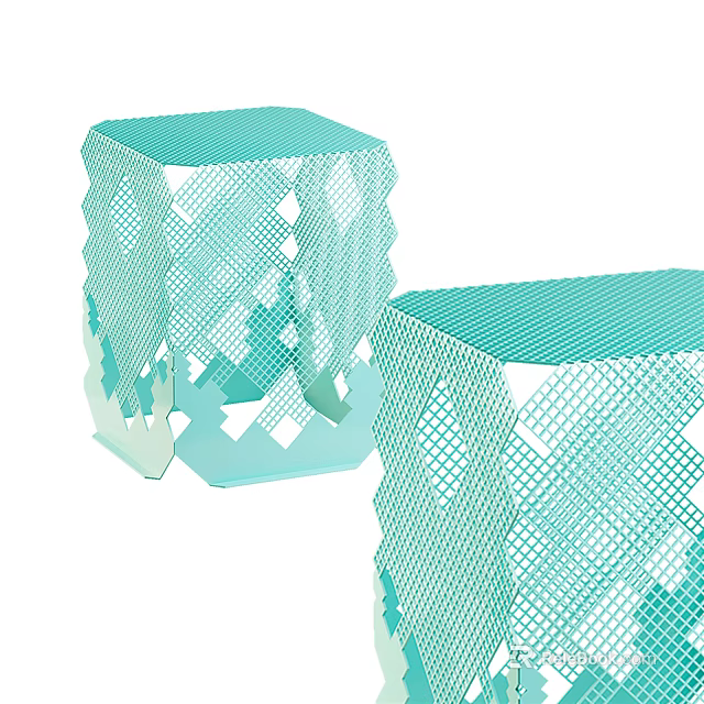 Light Green Modern Stools With Geometric Cutout Patterns For Home Decor 3d model 