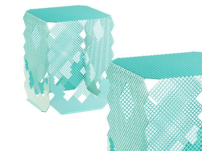 Light Green Modern Stools With Geometric Cutout Patterns For Home Decor 3d model