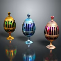 Colorful Striped Egg Shaped Furniture Decorative Ornaments With Gold Blue Purple Bases