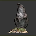 Beaver Sculpture Figure in Standing Pose with Base Stones and Plants