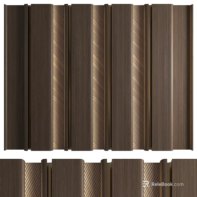 Vertical Wooden Decorative Components With Striped Texture And Dark Brown Finish 3d model 