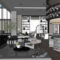 Modern sales office negotiation area lounge area sofa coffee table combination bar chandelier floor-to-ceiling window 3d model