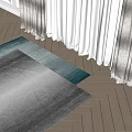 Square Area Rug With Gradient Colors On Herringbone Wooden Floor Sunlit With White Sheer Curtains