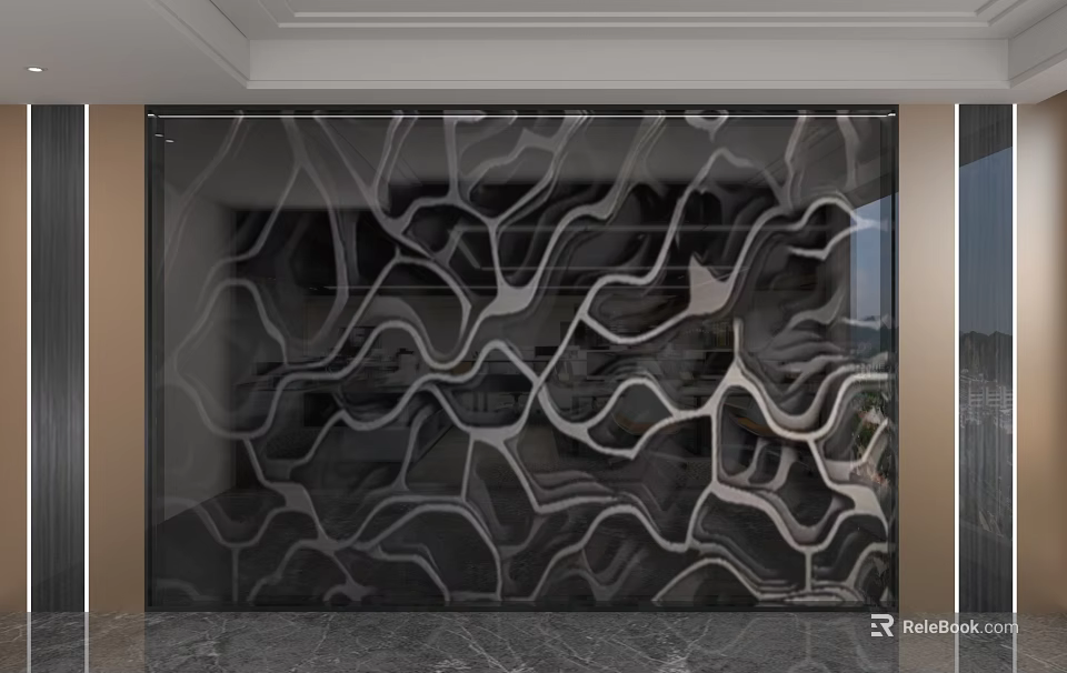 Modern Decorative Background Wall with Wavy Black Gray Artistic Pattern Design 3d model 