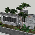 Scenic Gray Brick Garden Wall With Decorative Lattice Panels Green Plants And Stone Bench