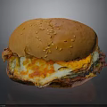 Tasty Hamburger With Sesame Bun Melted Cheese Fried Egg And Beef Patty