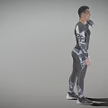 Man In Compression Sportswear Standing Against Gray Background Smiling With Right Hand Behind Neck