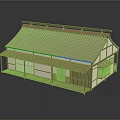 Traditional Japanese Wooden Building Featuring Red Tiled Roof And Lattice Windows
