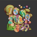 Vibrant Number Display With Green Cloud Shapes Colorful Balls And Yellow Lion