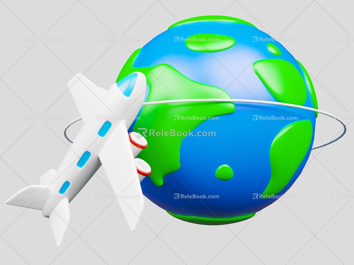 Cartoon Style Earth Moving Around the Earth Plane Cartoon Travel Vacation Theme Vacation Travel Travel 3d model