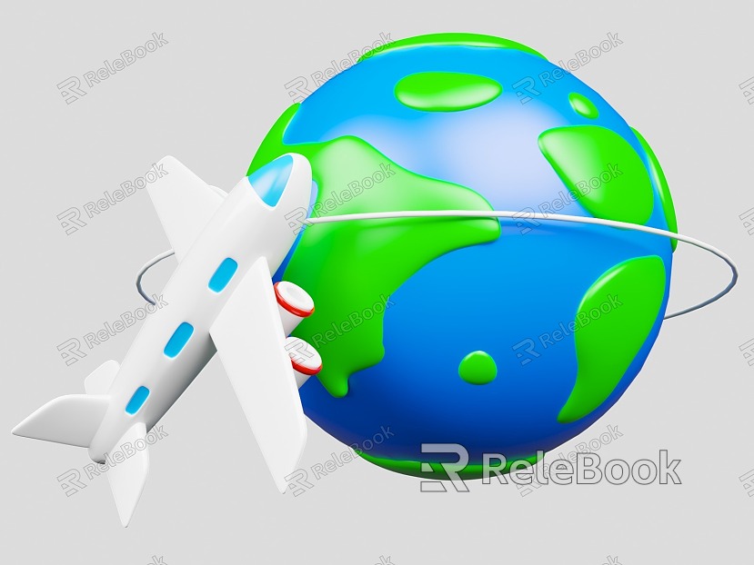 Cartoon Style Earth Moving Around the Earth Plane Cartoon Travel Vacation Theme Vacation Travel Travel model